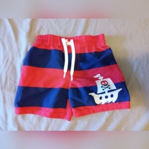 Old Navy Boy Toddler 0-3 Months Swim Trunks Red Navy Stripe Pirate Ship Shorts